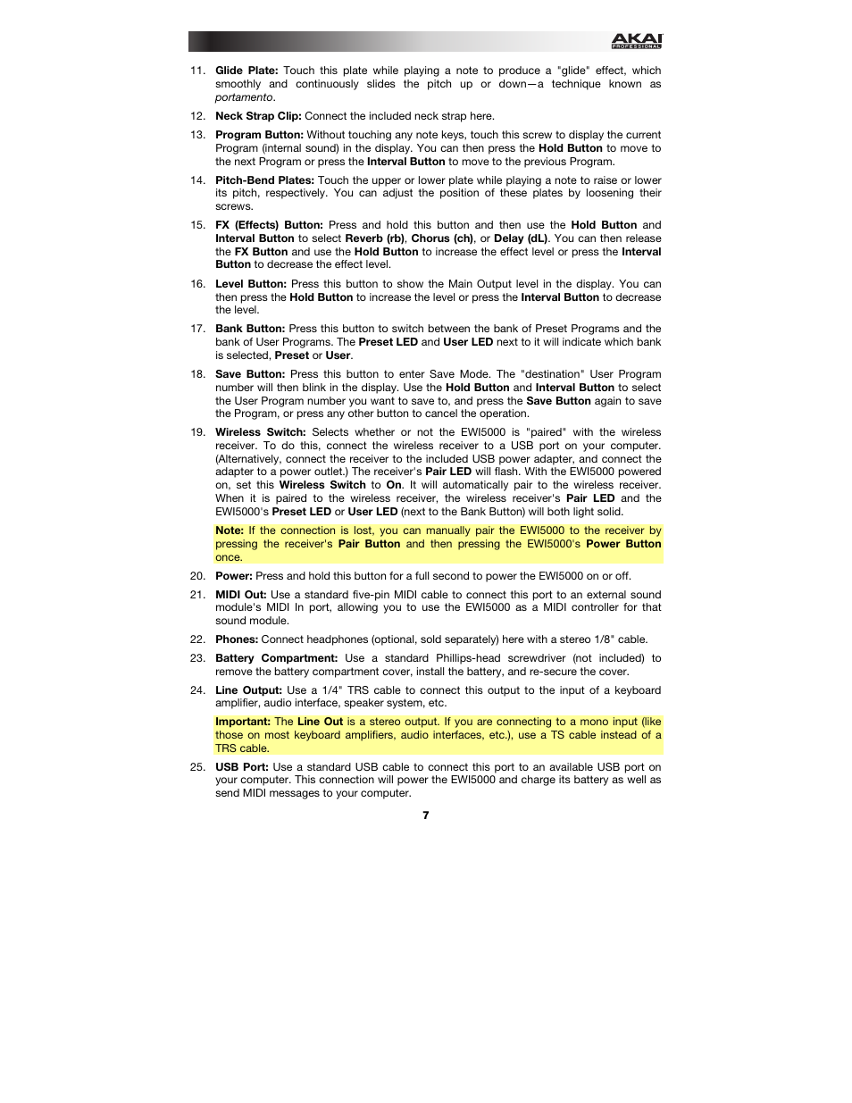 Akai EWI5000 User Manual | Page 7 / 40