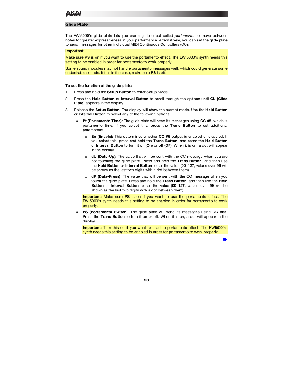 Glide plate | Akai EWI5000 User Manual | Page 20 / 49