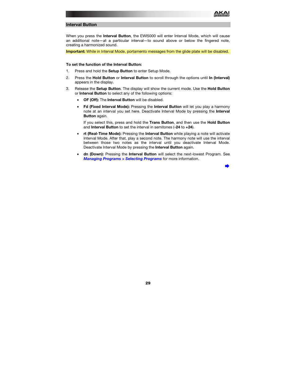 Interval button | Akai EWI5000 User Manual | Page 29 / 49