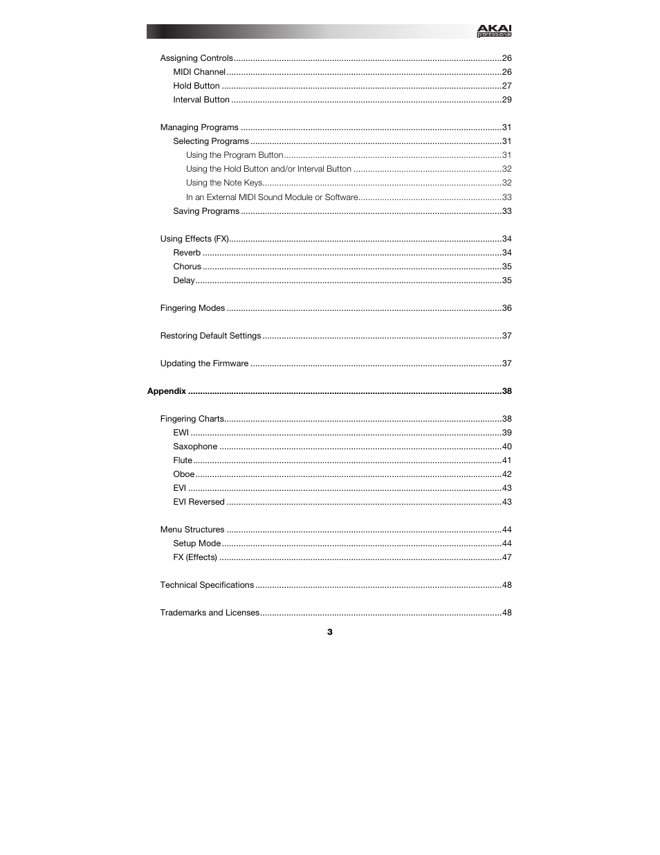 Akai EWI5000 User Manual | Page 3 / 49