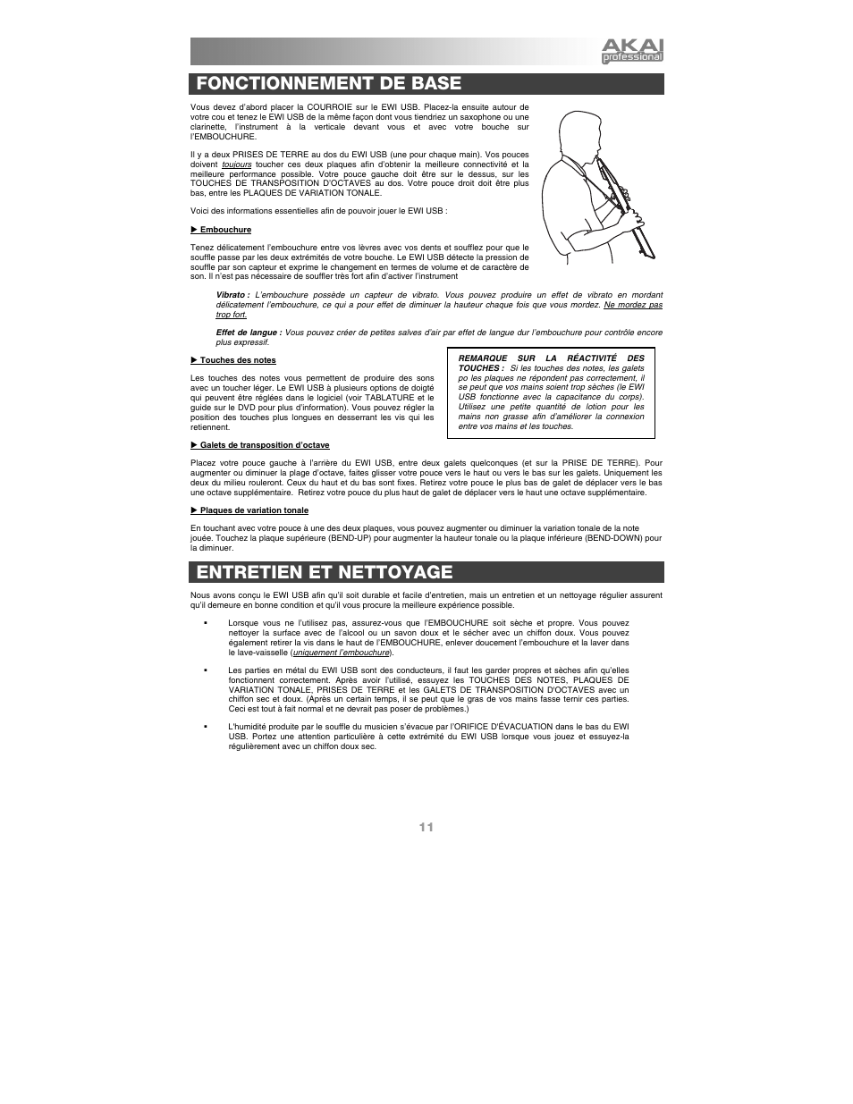 Fonctionnement de base, Entretien et nettoyage | Akai ewi_usb User Manual | Page 13 / 32
