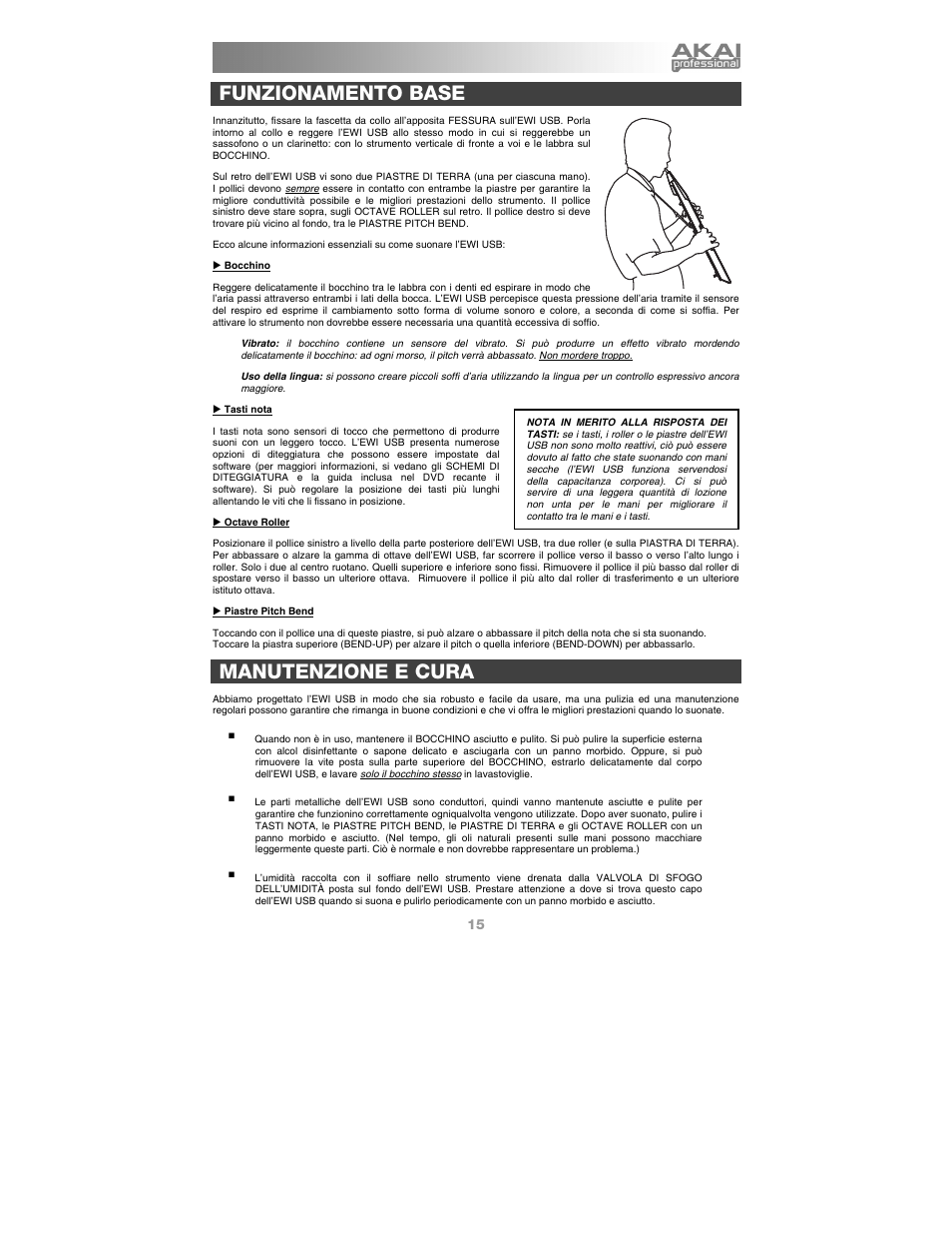 Funzionamento base, Manutenzione e cura | Akai ewi_usb User Manual | Page 17 / 32