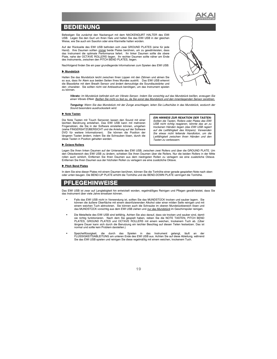 Bedienung, Pflegehinweise | Akai ewi_usb User Manual | Page 21 / 32