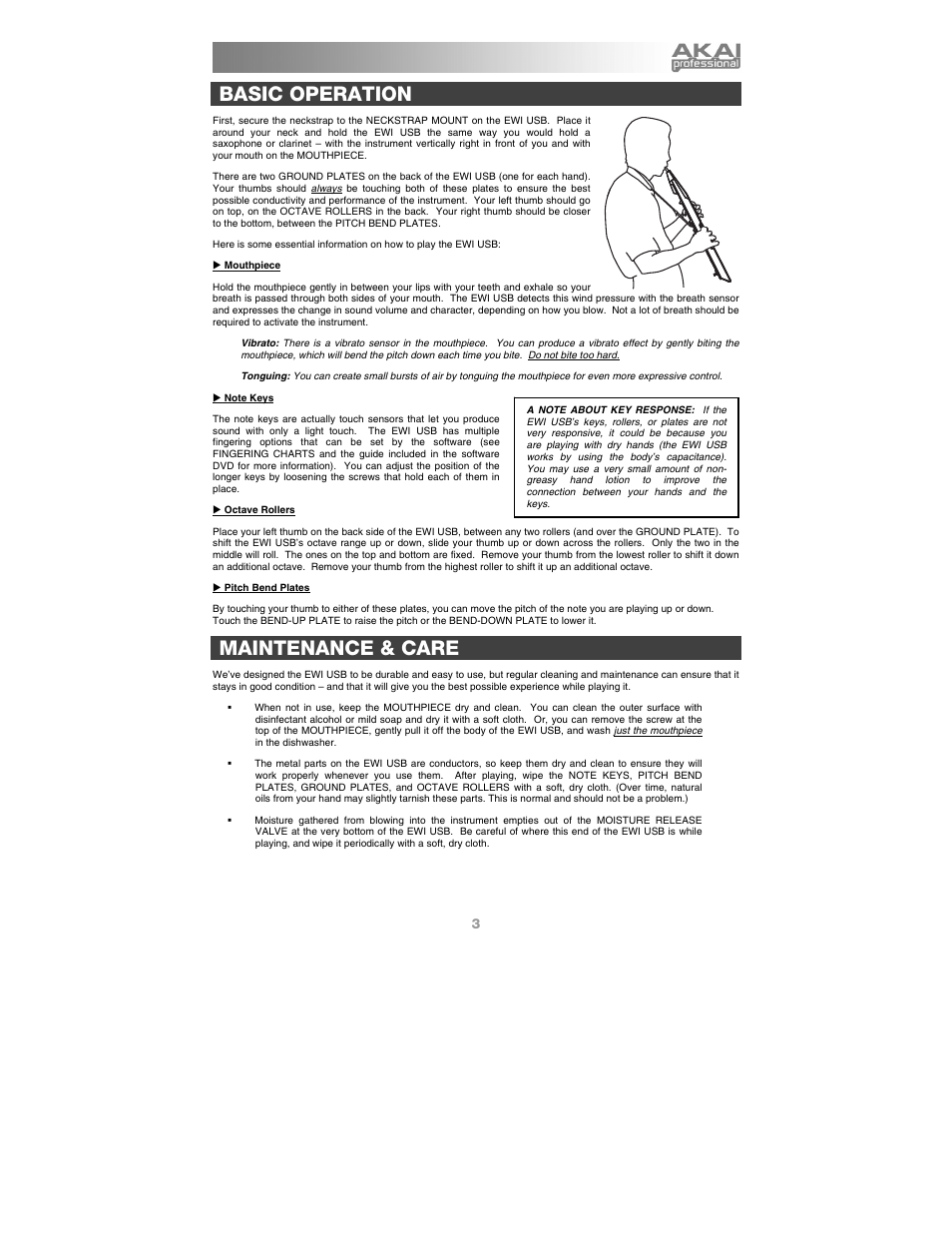 Basic operation, Maintenance & care | Akai ewi_usb User Manual | Page 5 / 32