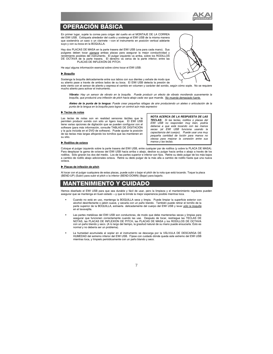 Operación básica, Mantenimiento y cuidado | Akai ewi_usb User Manual | Page 9 / 32