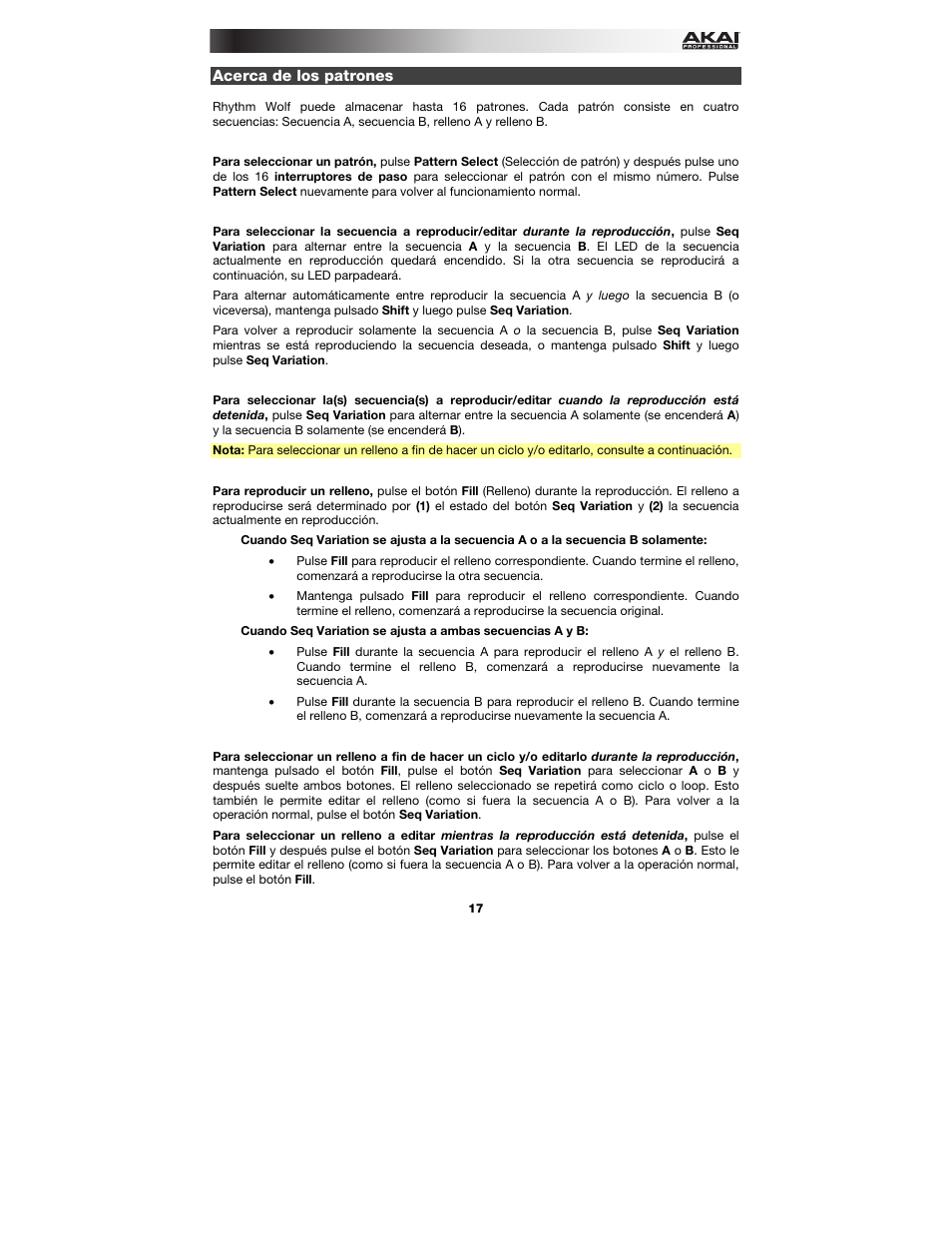 Acerca de los patrones, Para aprender más | Akai Rhythm Wolf User Manual | Page 17 / 48