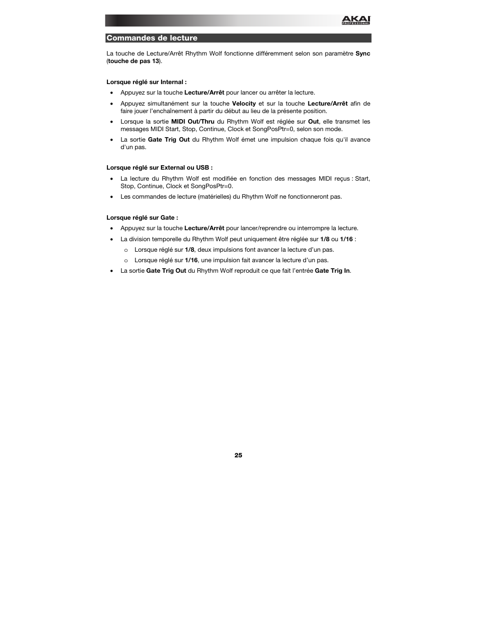 Commandes de lecture, Ction | Akai Rhythm Wolf User Manual | Page 25 / 48