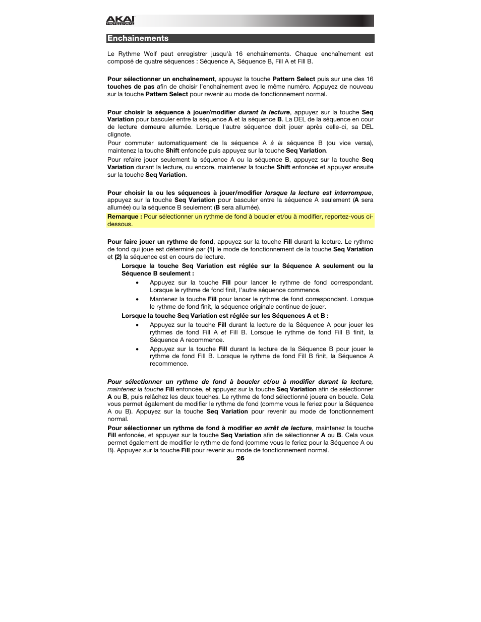 Enchaînements, Ection, Pour e | Akai Rhythm Wolf User Manual | Page 26 / 48