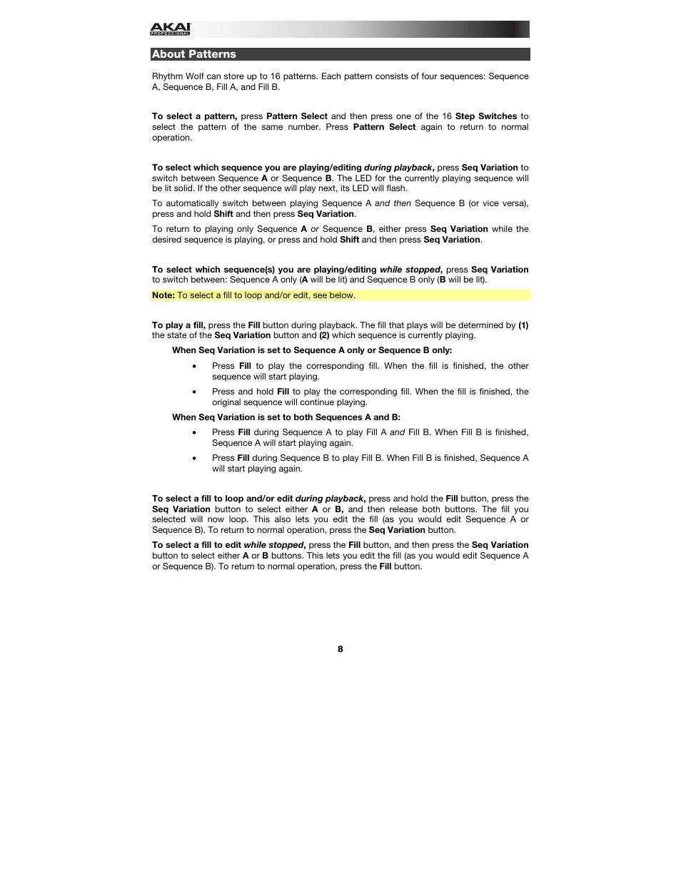 About patterns | Akai Rhythm Wolf User Manual | Page 8 / 48