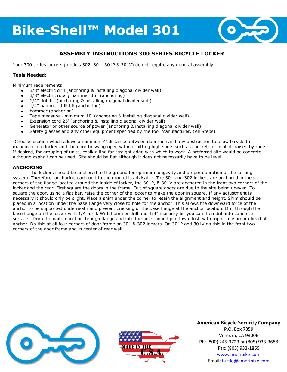 Bike-shell™ model 301 | American Bicycle Security Company 301 User Manual | Page 3 / 4