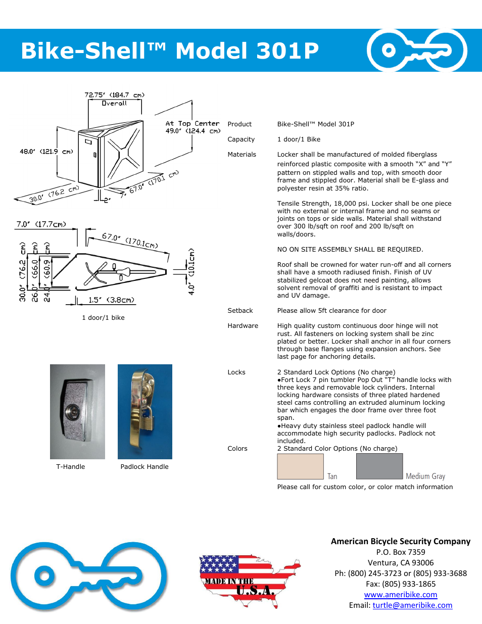 Bike-shell™ model 301p | American Bicycle Security Company 301P User Manual | Page 2 / 4