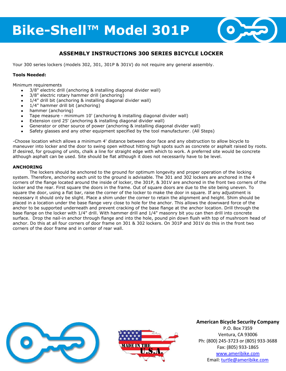 Bike-shell™ model 301p | American Bicycle Security Company 301P User Manual | Page 3 / 4