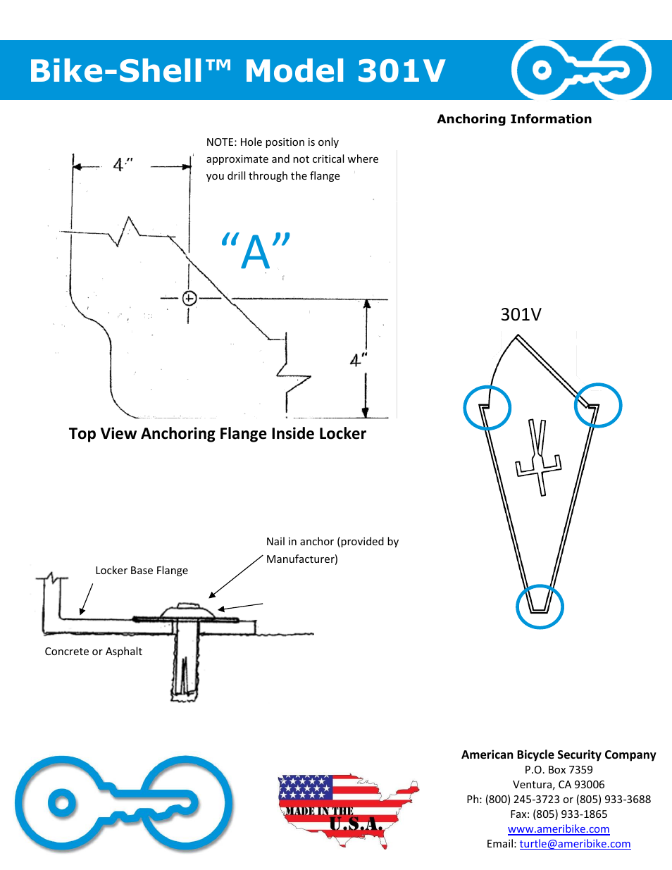 Bike-shell™ model 301v, 301v | American Bicycle Security Company 301V User Manual | Page 4 / 4