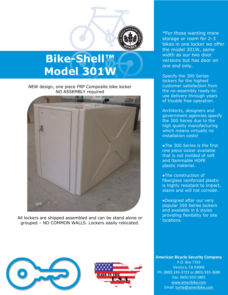 American Bicycle Security Company 301W User Manual | 4 pages
