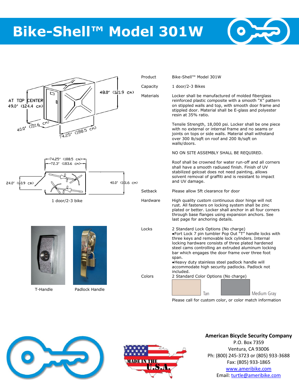 Bike-shell™ model 301w | American Bicycle Security Company 301W User Manual | Page 2 / 4