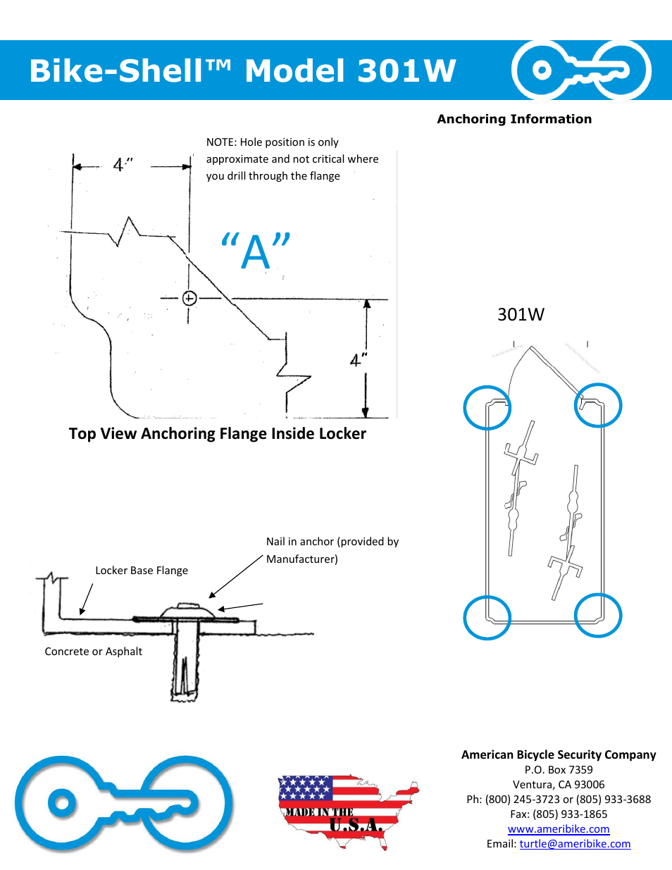Bike-shell™ model 301w, 301w | American Bicycle Security Company 301W User Manual | Page 4 / 4