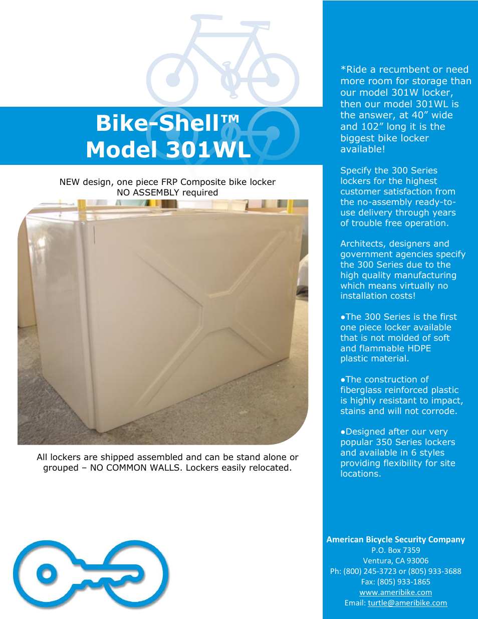 American Bicycle Security Company 301WL User Manual | 4 pages