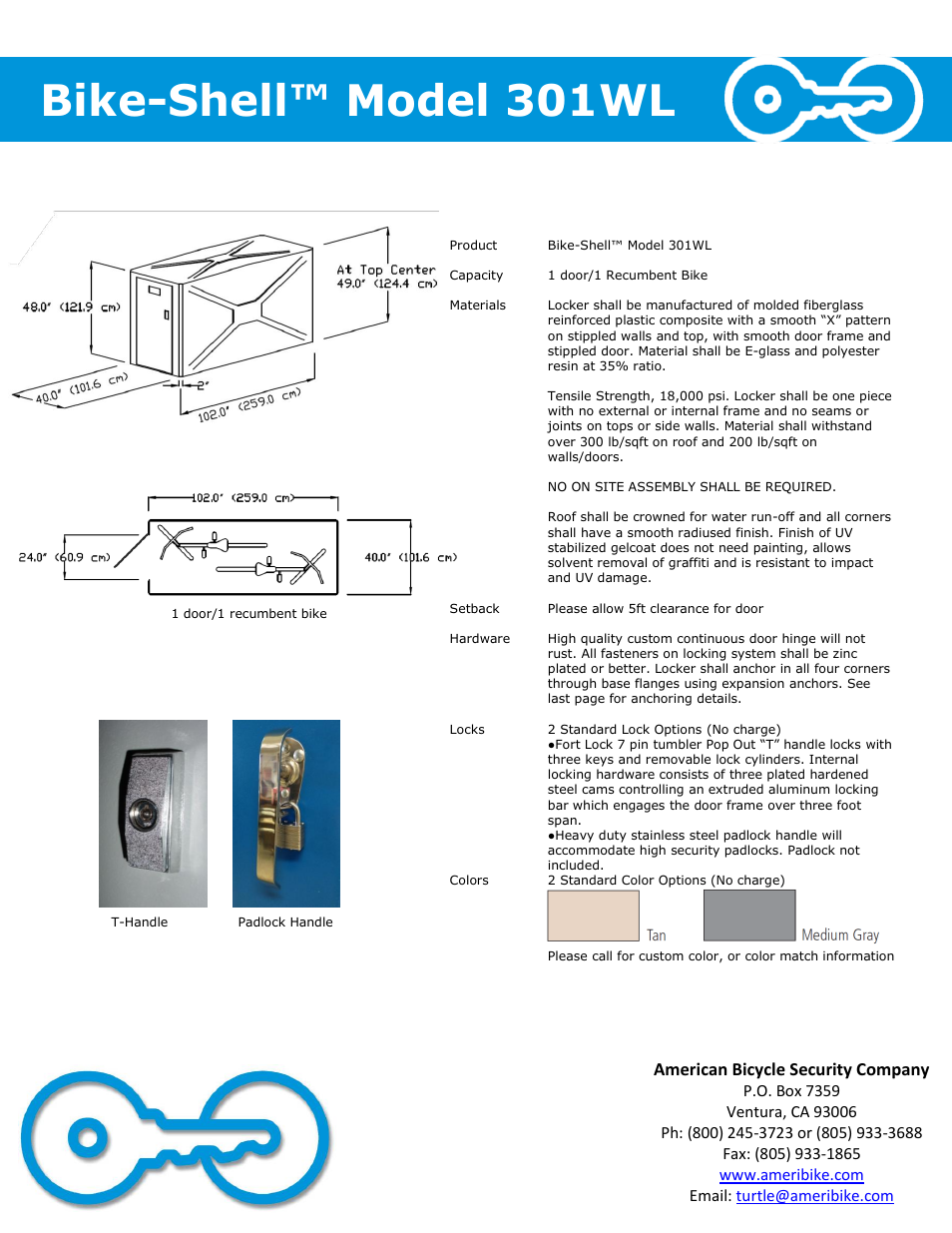 Bike-shell™ model 301wl | American Bicycle Security Company 301WL User Manual | Page 2 / 4