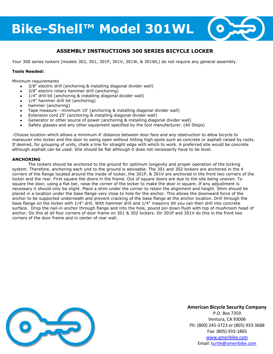 Bike-shell™ model 301wl | American Bicycle Security Company 301WL User Manual | Page 3 / 4