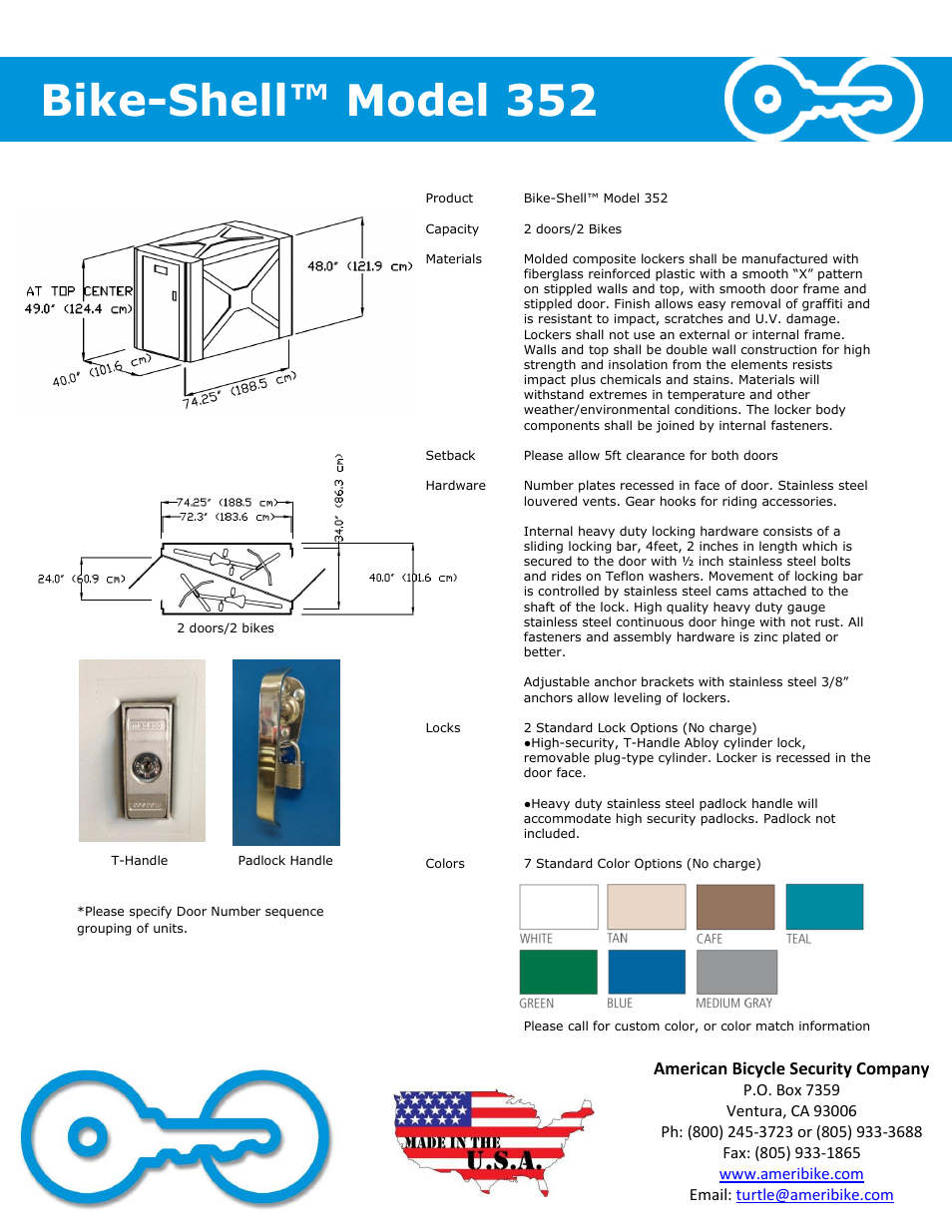 Bike-shell™ model 352 | American Bicycle Security Company 352 User Manual | Page 2 / 2
