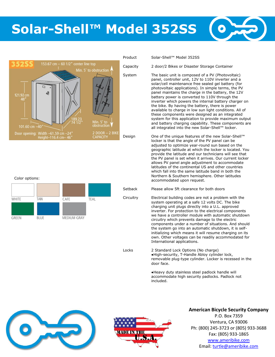 Solar-shell™ model 352ss | American Bicycle Security Company 352SS User Manual | Page 2 / 2