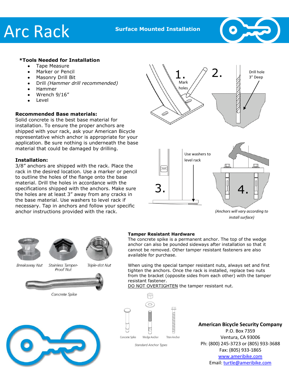 Arc rack | American Bicycle Security Company Arc Rack User Manual | Page 3 / 4
