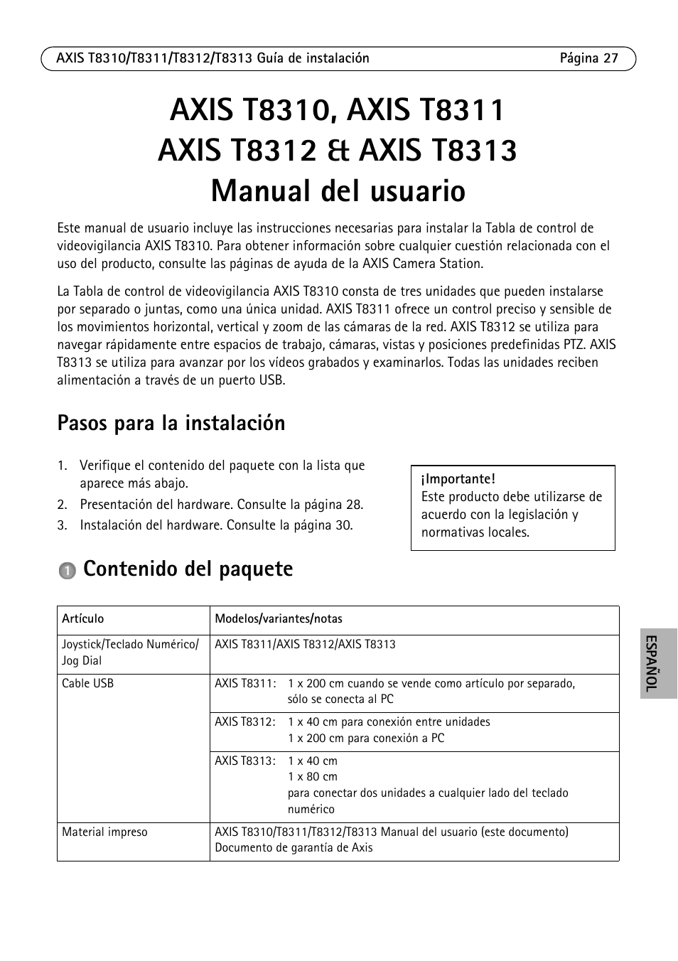 Axis Communications AXIS T8313 User Manual | Page 27 / 34