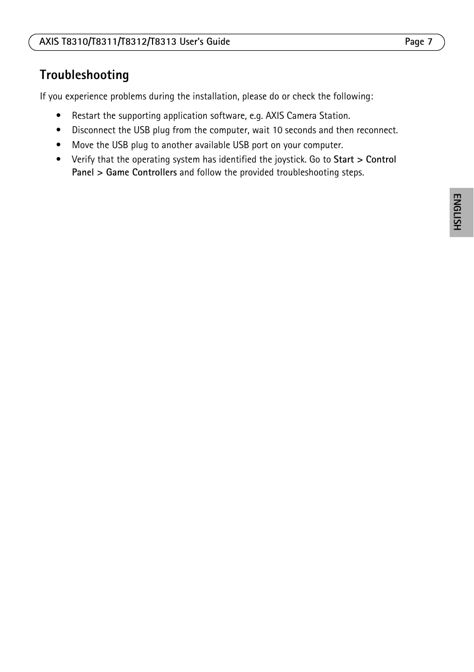 Troubleshooting | Axis Communications AXIS T8313 User Manual | Page 7 / 34