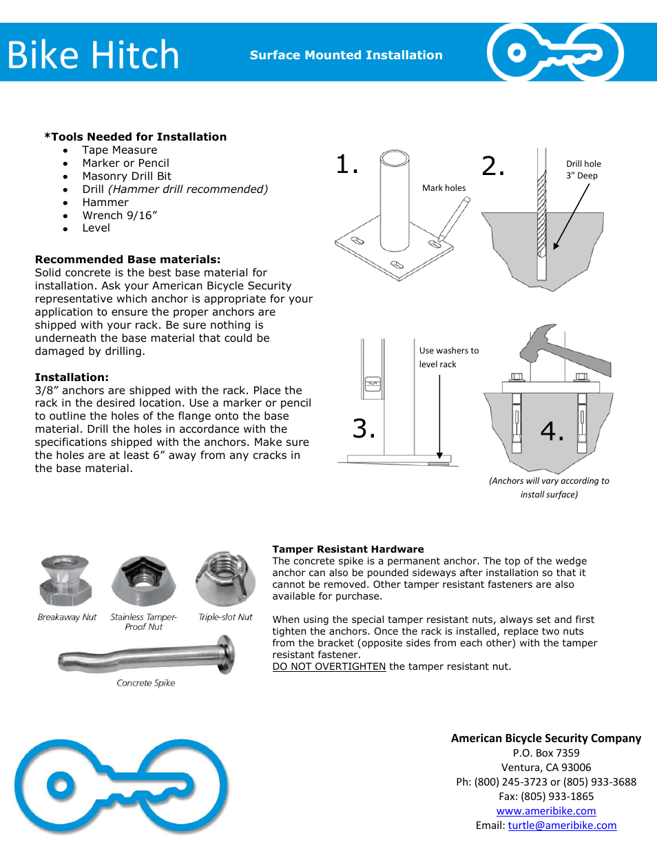 Bike hitch | American Bicycle Security Company Bike Hitch User Manual | Page 3 / 4