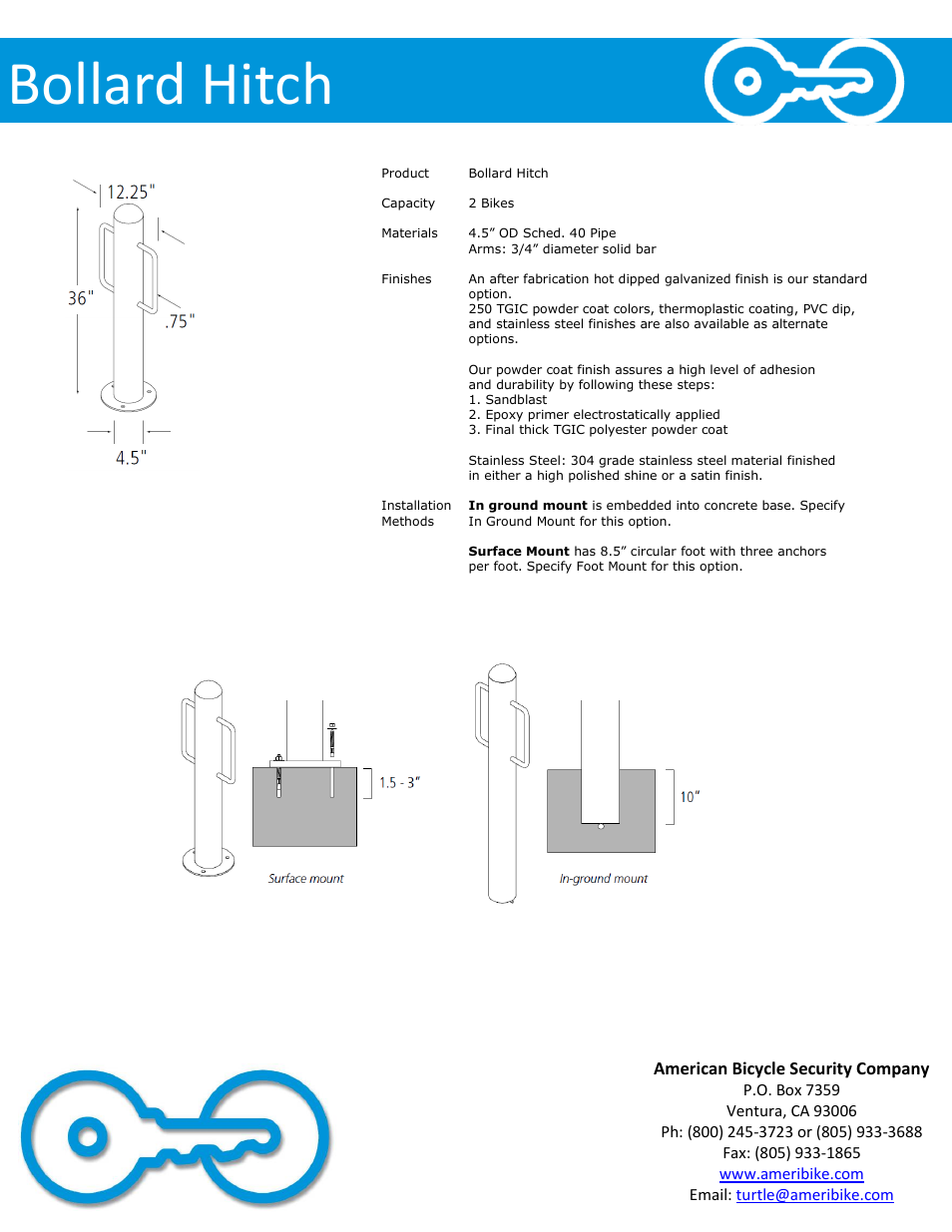 Bollard hitch, American bicycle security company | American Bicycle Security Company Bollard Hitch User Manual | Page 2 / 2