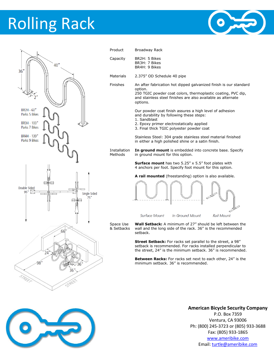 Rolling rack, American bicycle security company | American Bicycle Security Company Broadway User Manual | Page 2 / 4