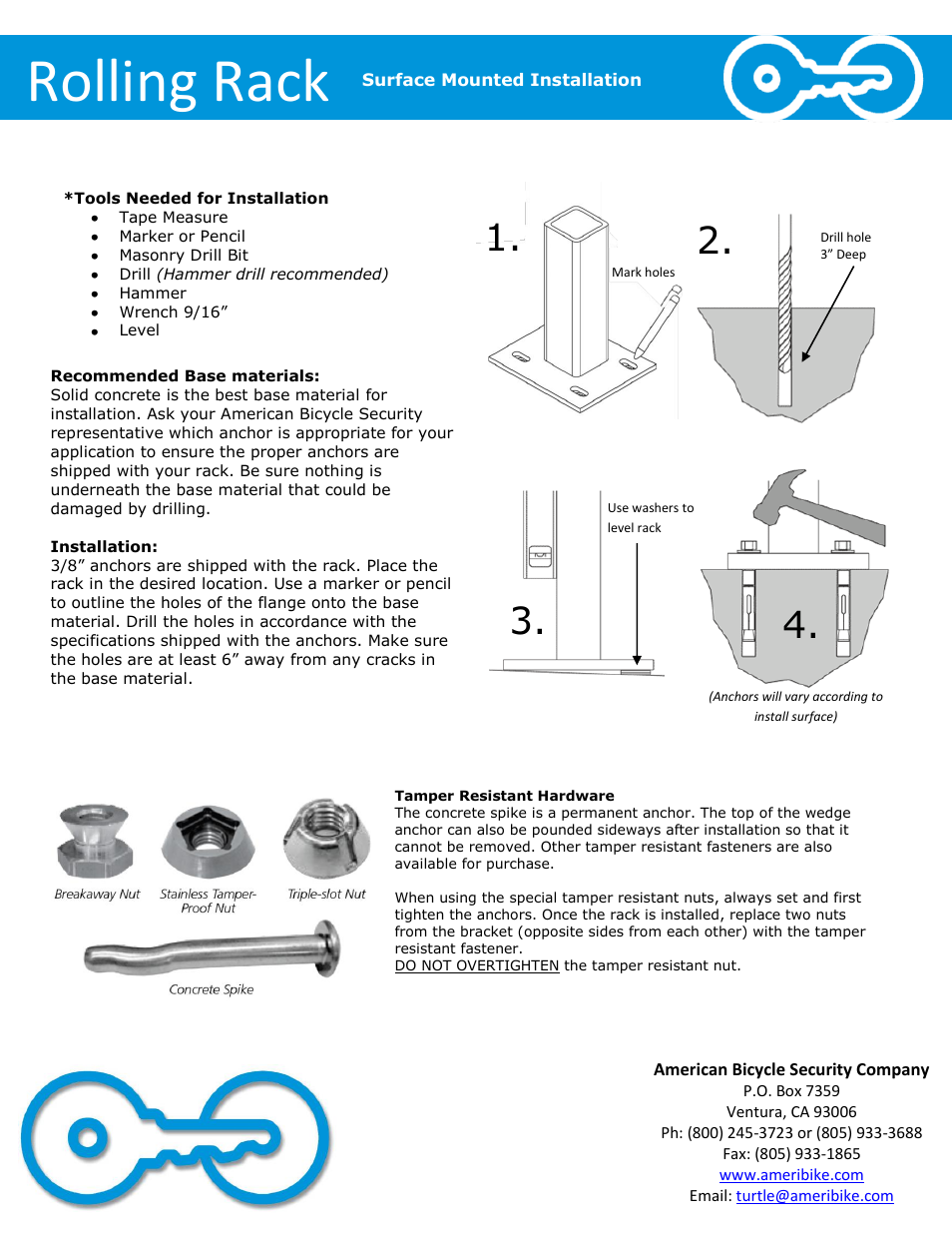 Rolling rack | American Bicycle Security Company Broadway User Manual | Page 3 / 4