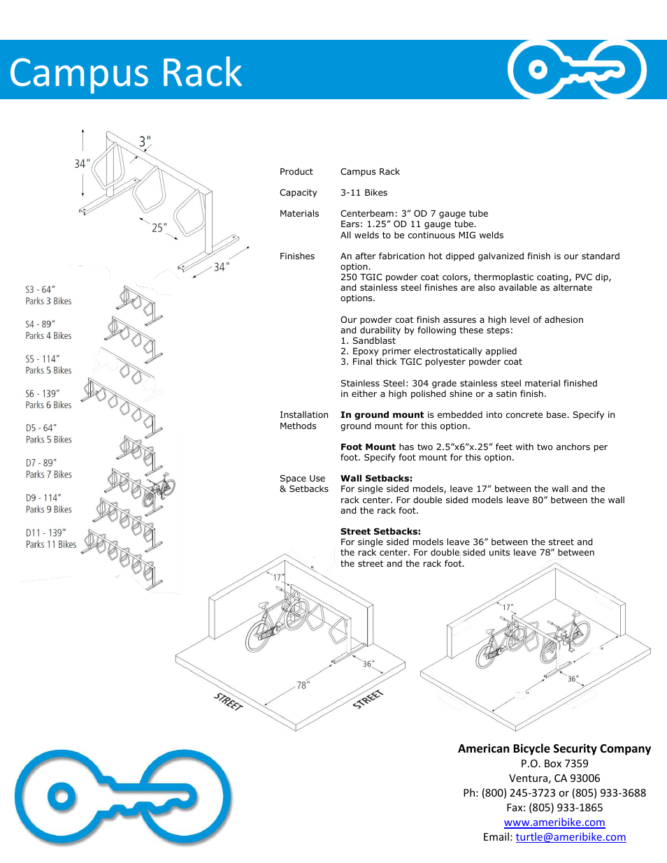 Campus rack, American bicycle security company | American Bicycle Security Company Campus Rack User Manual | Page 2 / 4