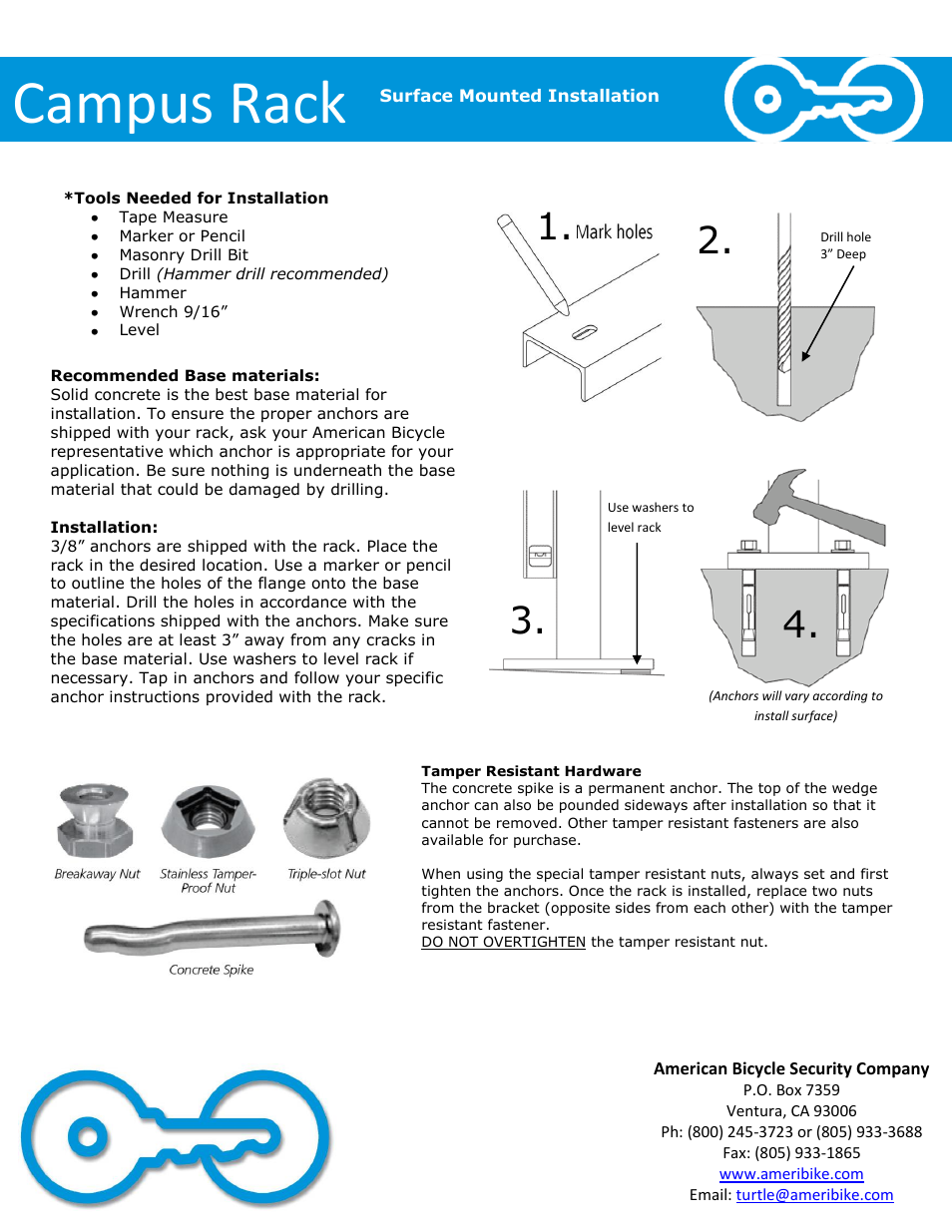 Campus rack | American Bicycle Security Company Campus Rack User Manual | Page 3 / 4