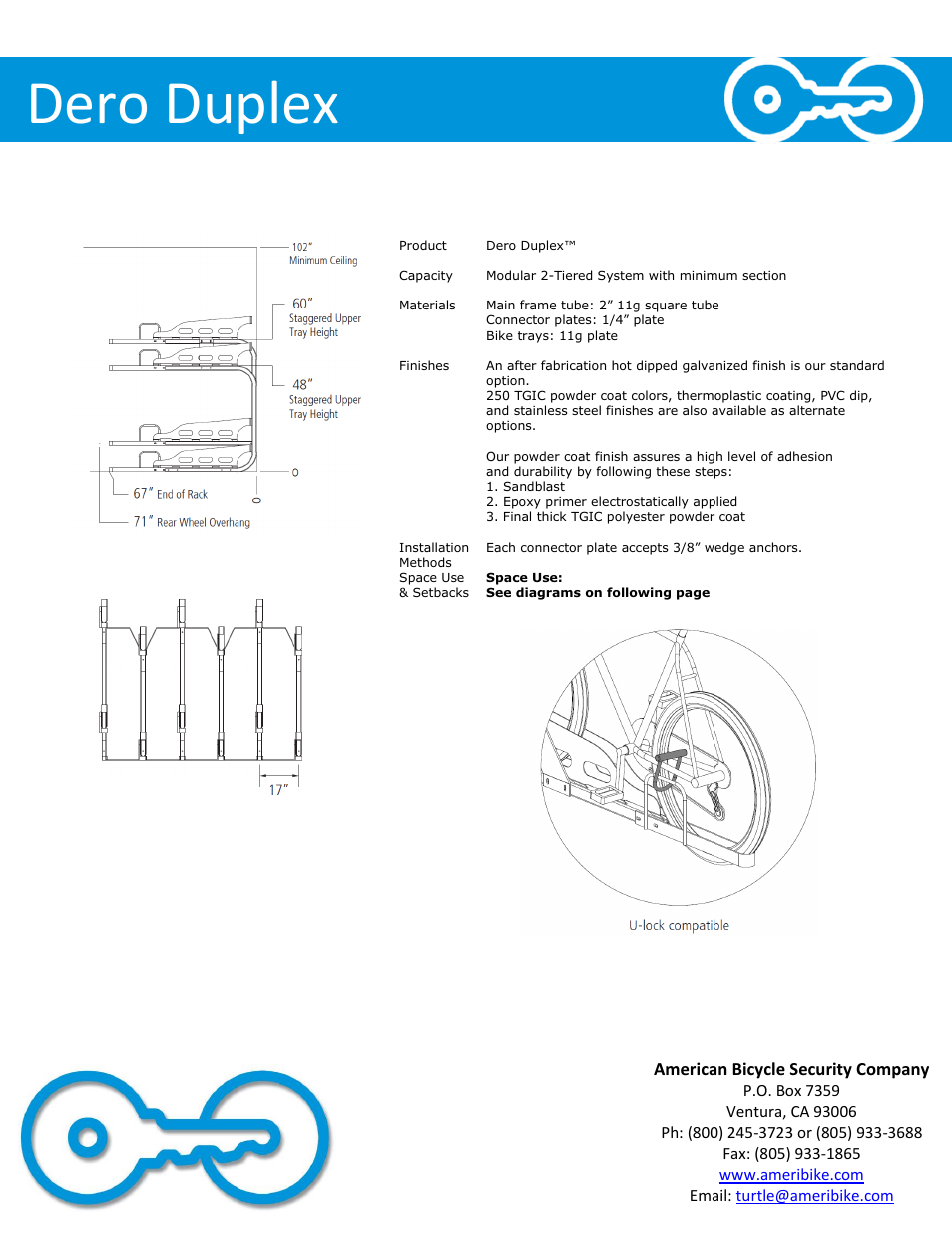 Dero duplex | American Bicycle Security Company Dero Duplex User Manual | Page 2 / 5