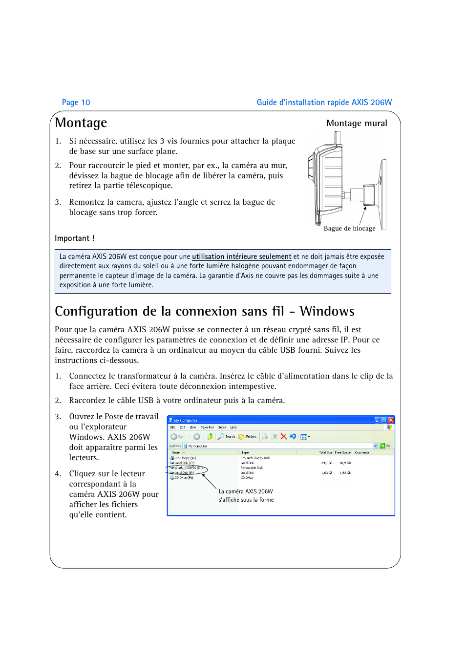 Montage, Configuration de la connexion sans fil - windows | Axis Communications AXIS 206W User Manual | Page 10 / 34