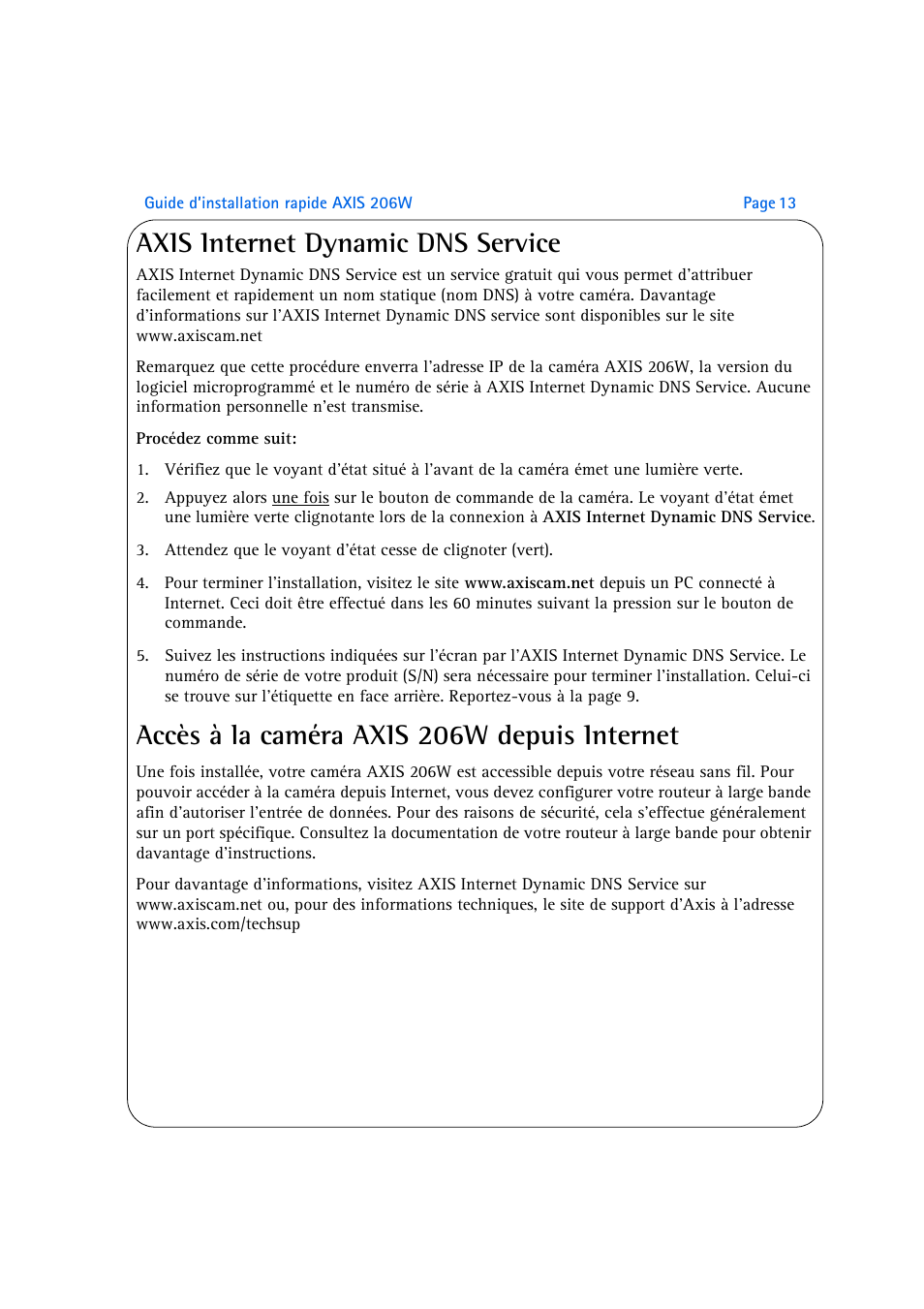Axis internet dynamic dns service, Accès à la caméra axis 206w depuis internet | Axis Communications AXIS 206W User Manual | Page 13 / 34