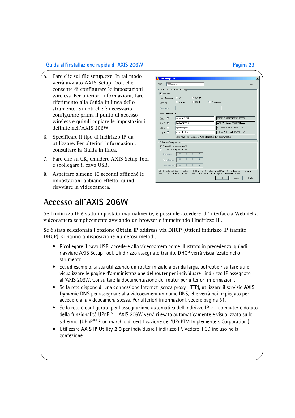 Accesso all'axis 206w, Accesso all' axis 206w | Axis Communications AXIS 206W User Manual | Page 29 / 34