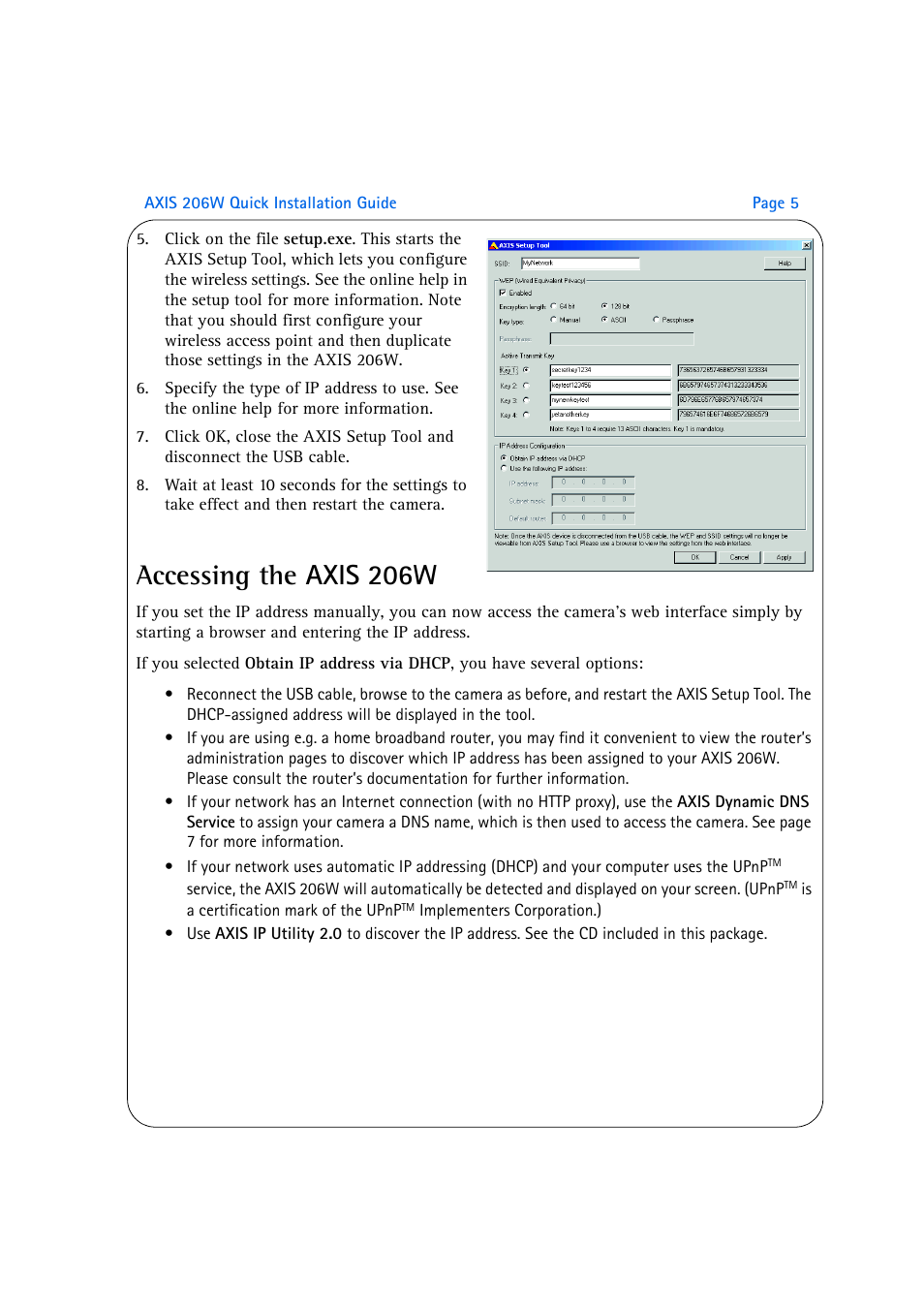 Accessing the axis 206w | Axis Communications AXIS 206W User Manual | Page 5 / 34