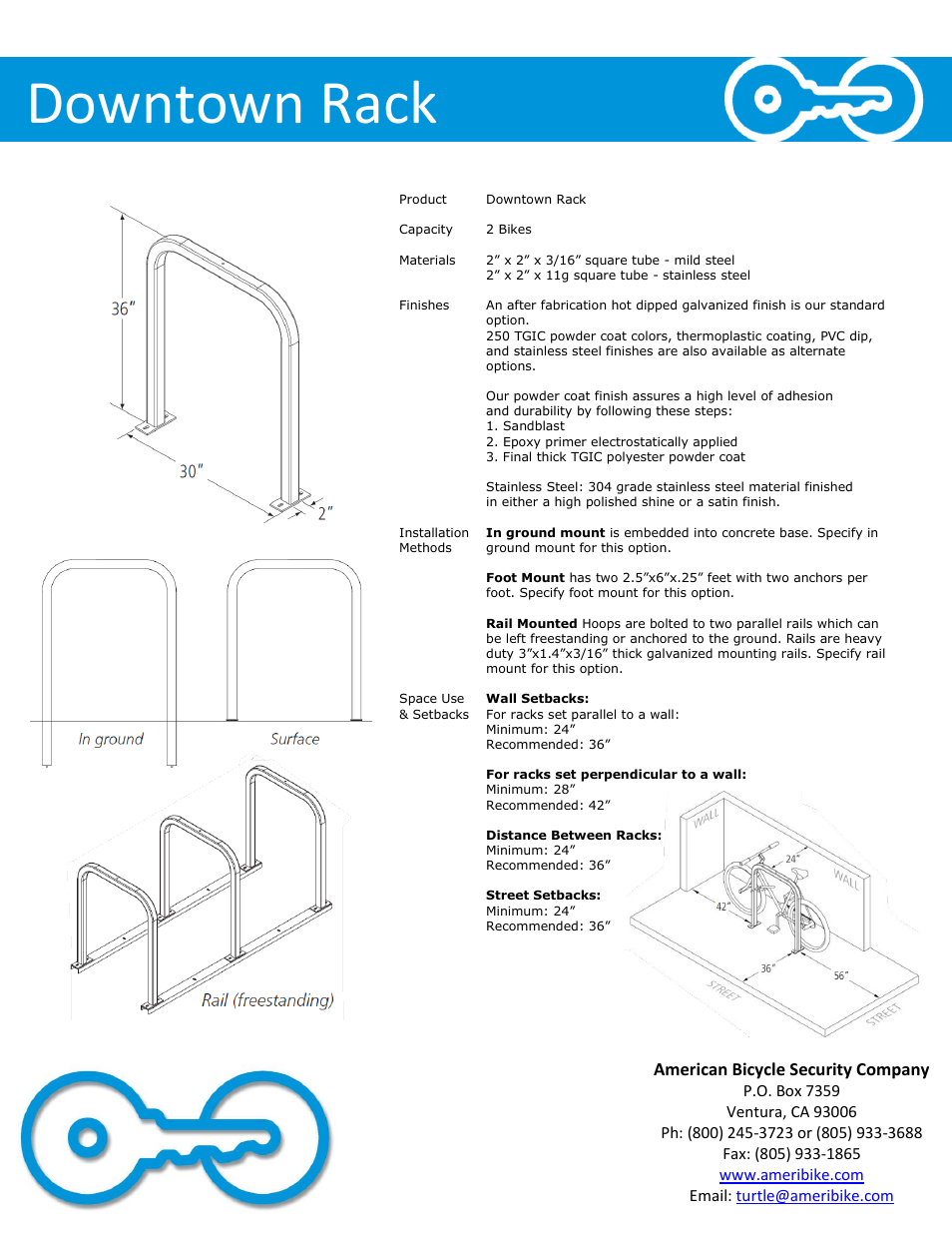 Downtown rack, American bicycle security company | American Bicycle Security Company Downtown User Manual | Page 2 / 5