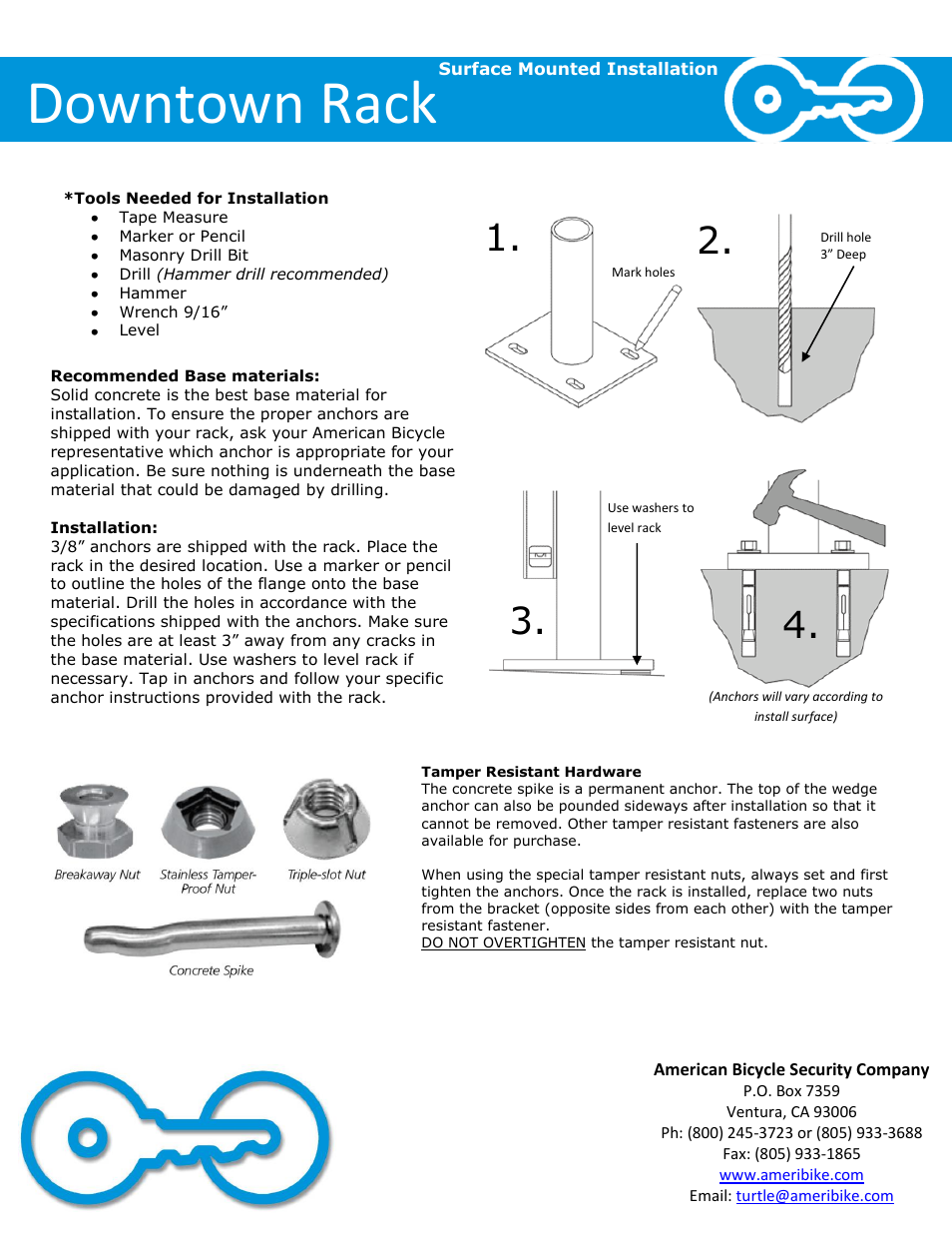 Downtown rack | American Bicycle Security Company Downtown User Manual | Page 3 / 5