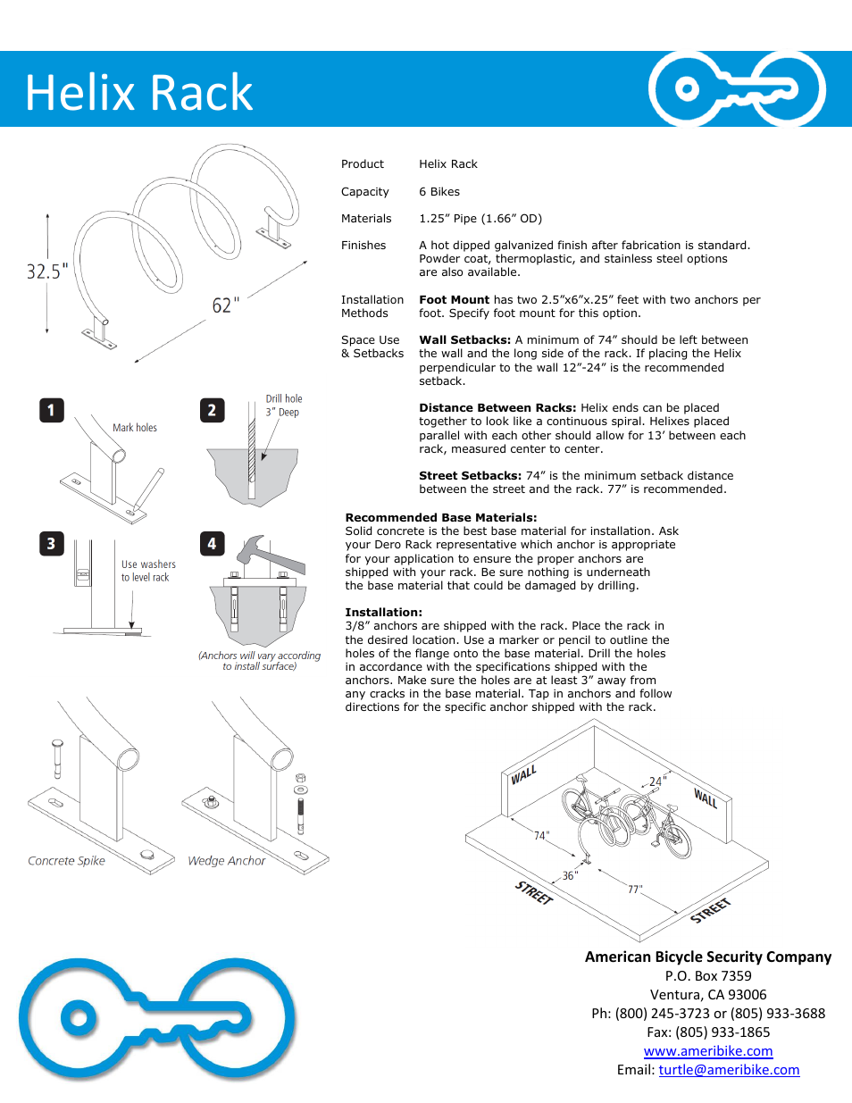 Helix rack, American bicycle security company | American Bicycle Security Company Helix Rack User Manual | Page 2 / 2