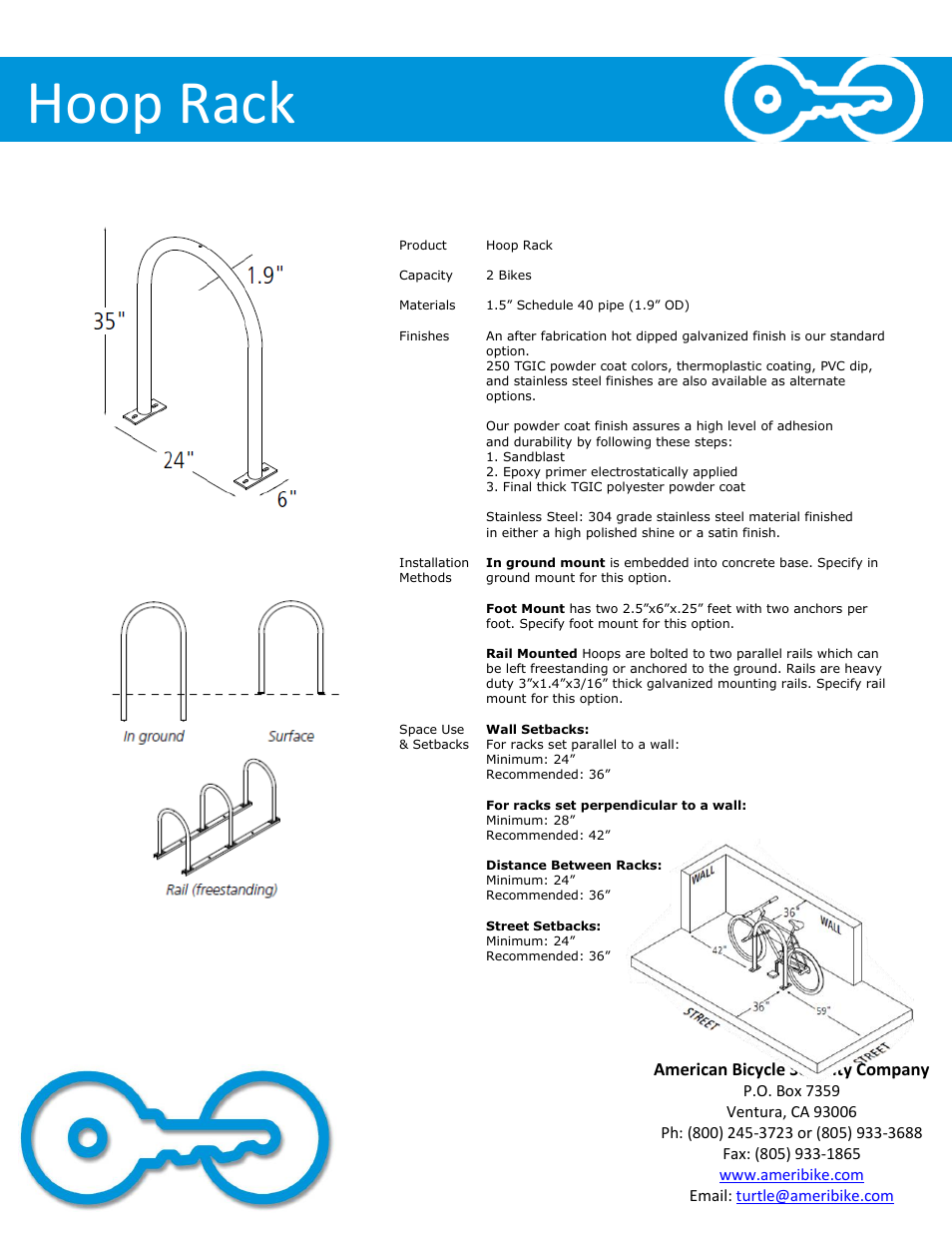 Hoop rack, American bicycle security company | American Bicycle Security Company Hoop Rack User Manual | Page 2 / 5