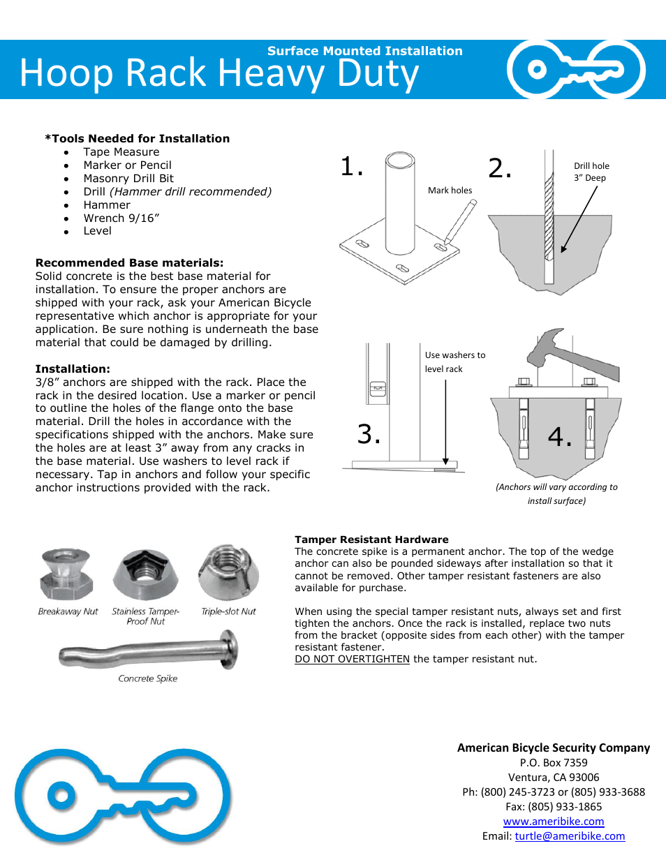 Hoop rack heavy duty | American Bicycle Security Company Hoop Rack Heavy Duty User Manual | Page 3 / 5