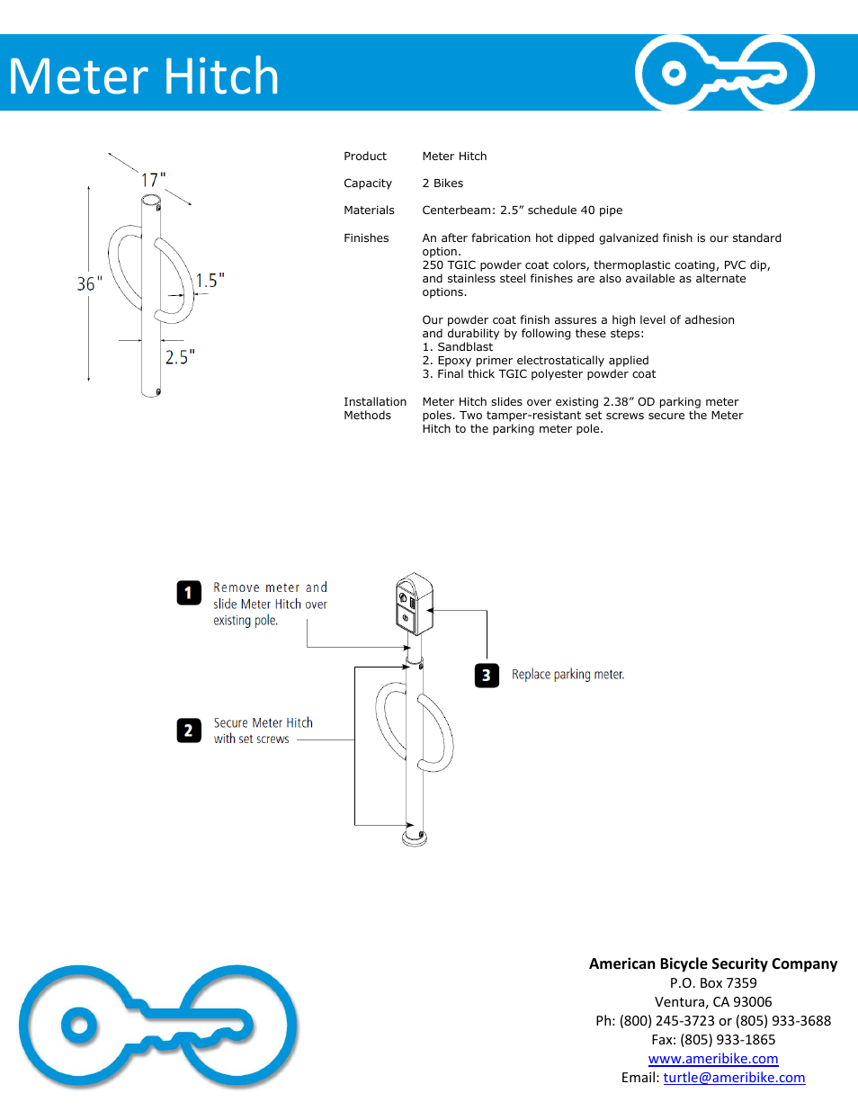 Meter hitch | American Bicycle Security Company Meter Hitch User Manual | Page 2 / 2