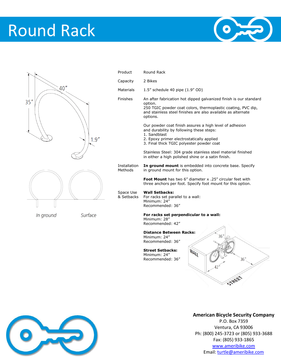 Round rack, American bicycle security company | American Bicycle Security Company Round Rack User Manual | Page 2 / 4