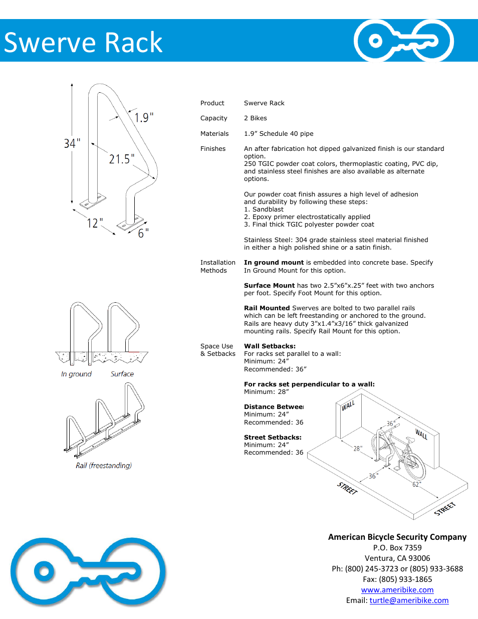 Swerve rack, American bicycle security company | American Bicycle Security Company Swerve rack User Manual | Page 2 / 5