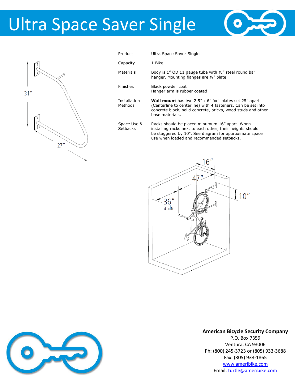 Ultra space saver single | American Bicycle Security Company Ultra Space Saver Single User Manual | Page 2 / 4