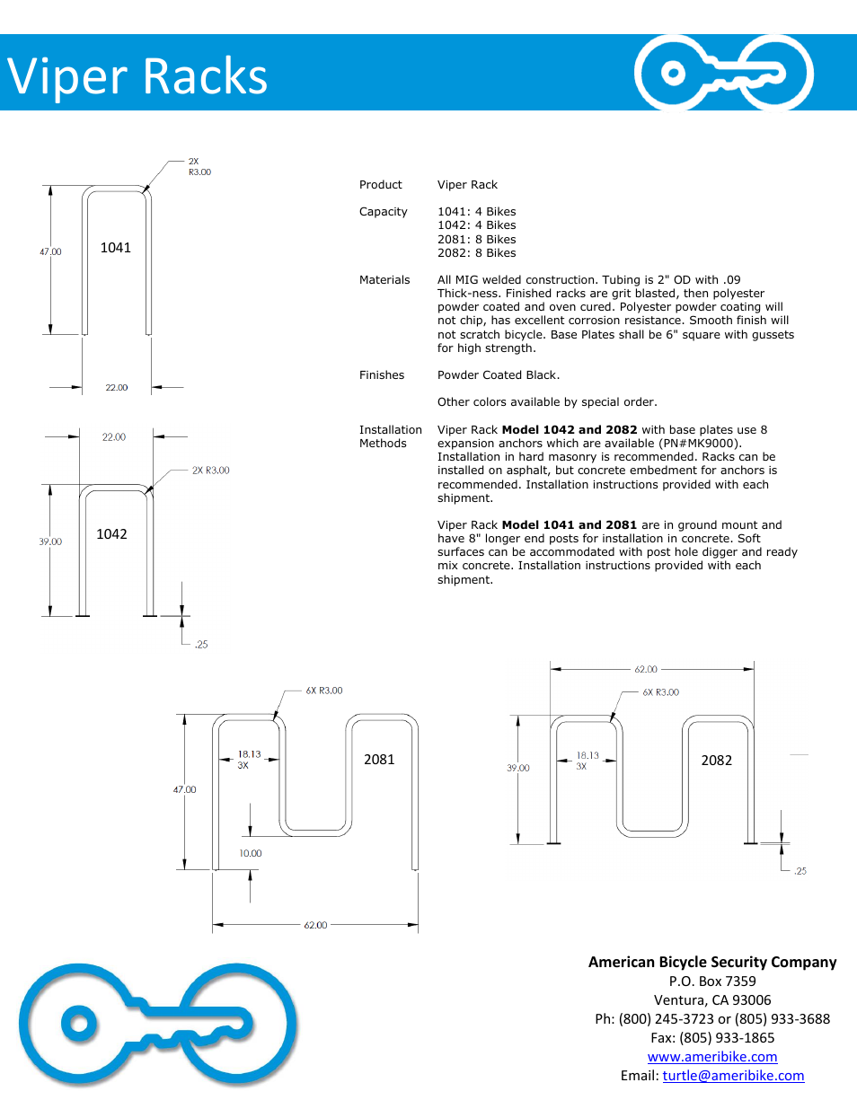 Viper racks | American Bicycle Security Company Viper Rack User Manual | Page 2 / 2