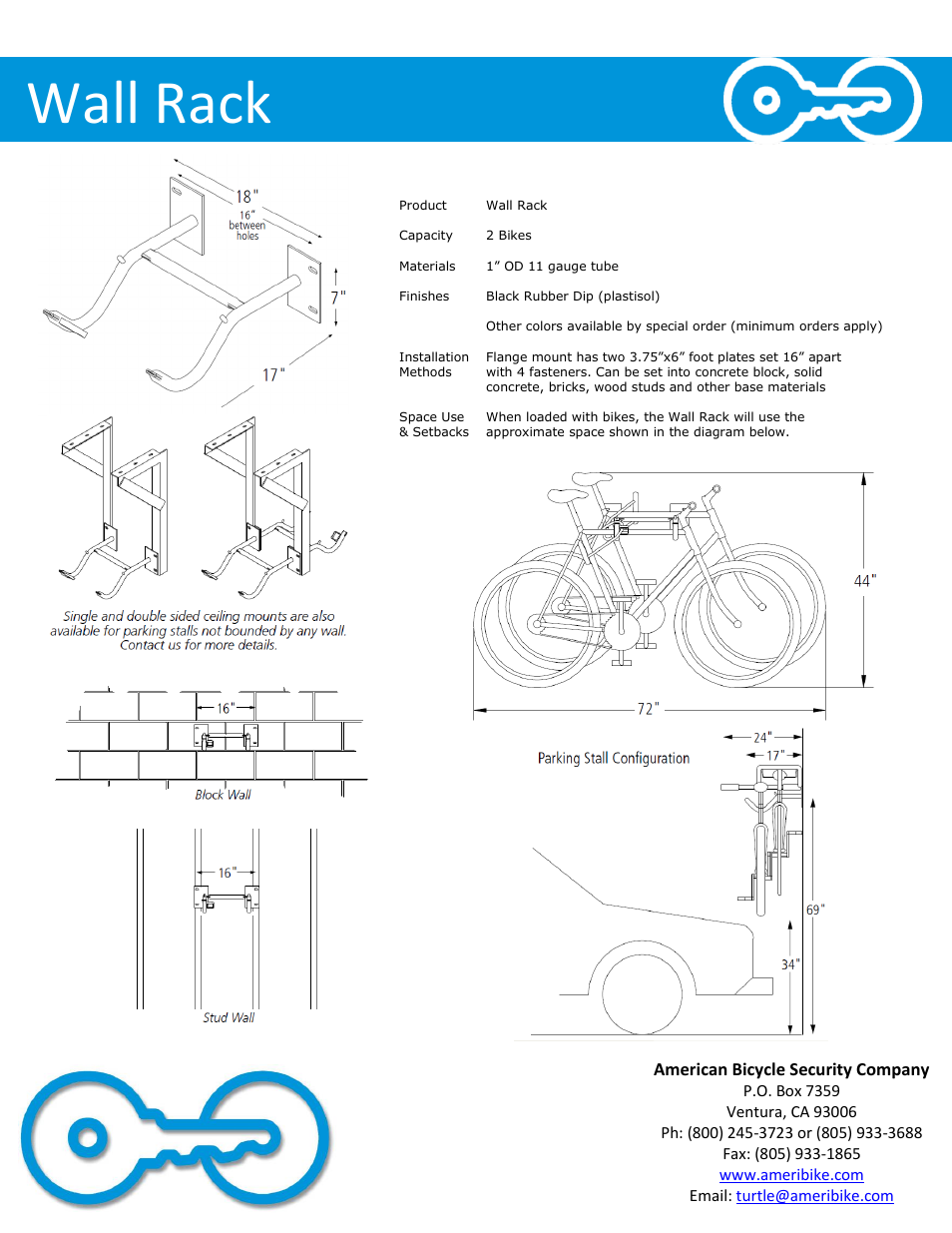 Wall rack | American Bicycle Security Company Wall Rack User Manual | Page 2 / 3